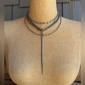 Free People Layered Silver Chain Lariat Necklace